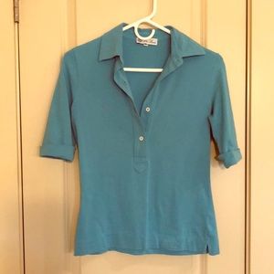 Loro Piana teal blue short-sleeve polo top
